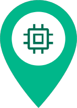 An image of a map icon with a computer chip like image in the center