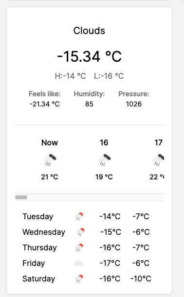 An image of weather component displaying different weather forecasts across a week